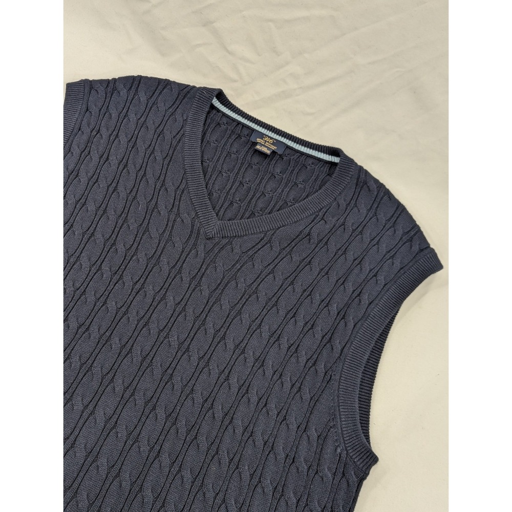 Brooks Brothers Sweater Vest Men 2XL Blue V-Neck Cashmere Blend Cable Knit Thick